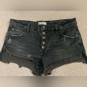 Free People Black Distressed Button Fly Jean Shorts Sz 28
